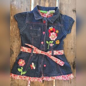 VINTAGE SESAME STREET SZ 24M VGUC dark BLUE DENIM ELMO aplique dress Dated 2011